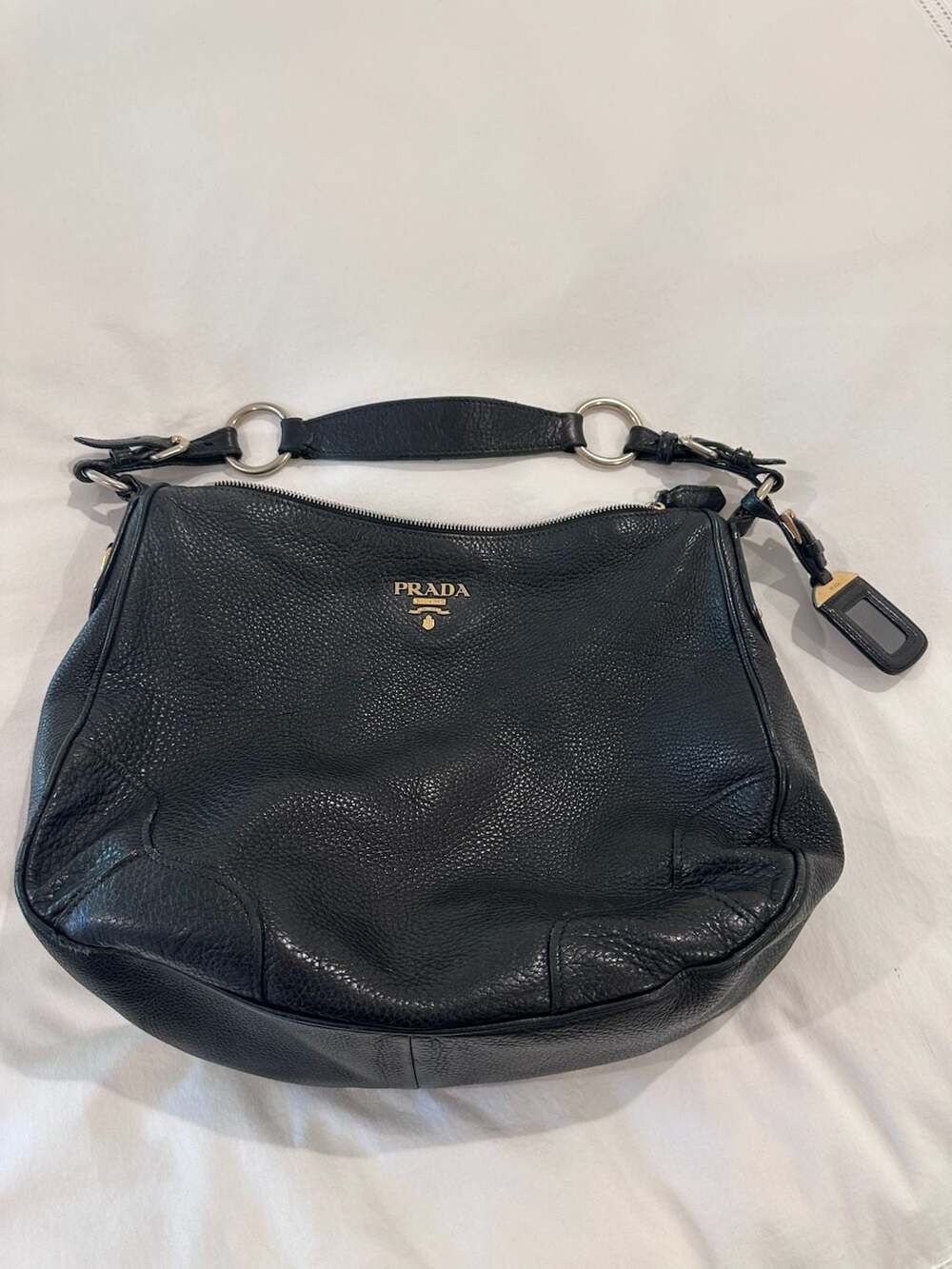 Prada Vitello Daino Leather Medium Side Pocket Hobo Bag